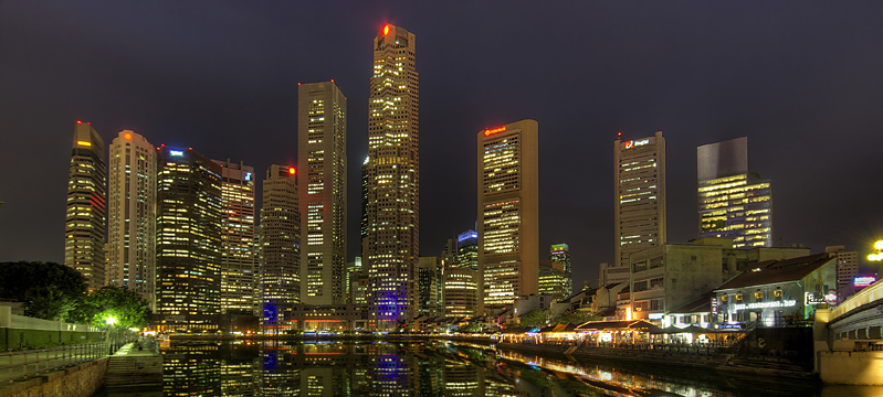 Singapore Financial District and Boat Quay View From Elgin Bridge (HDR)